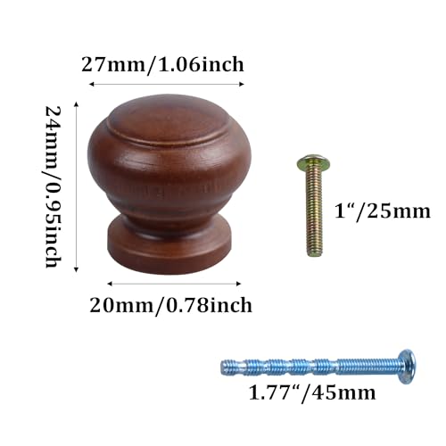 12Pcs 1" Round Wooden Drawer Knobs, Finished Mushroom Shape Cabinet Pulls Handles, Natural Wood Dresser Knobs for Kitchen