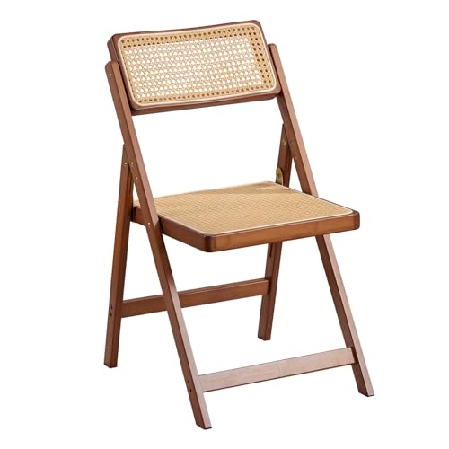 Rattan Folding Chair, Modern Mid Century Dining Chairs Set of 1, Comfy Outdoor Bamboo Chairs for Bedroom Living Room Reading