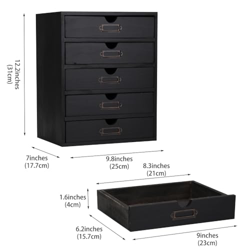 Wooden Storage Box with 5 Drawers Apothecary Drawers Vintage Wooden Drawers Wood Desktop Organizer with Drawers Countertop
