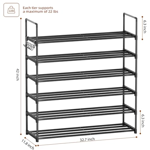 6 Tier Shoe Rack, Shoe Rack for Closet, Shoe Organizer for Entryway, Shoe Storage for Front Door Entrance & Entryway, Large Shoe