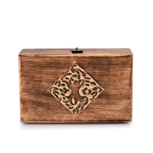 Handmade Wooden Jewellery Trinket Box Keepsake Storage Organizer with Hand Carved Celtic Design