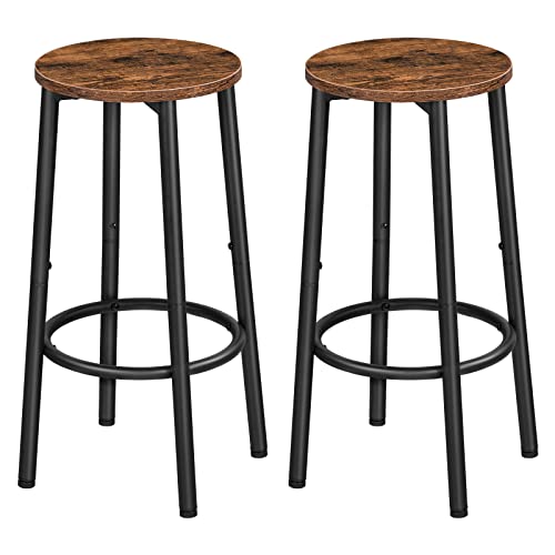 Bar Stools, Set of 2 Bar Chairs, Kitchen Round Height Stools with Footrest, Breakfast Bar Stools, Sturdy Steel Frame, for Dining