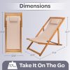 Beach Lounge Chair - Adjustable Height Reclining Sling Chair - Portable Wood Folding Chairs - Folding Lounge Chairs for Outside,