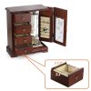 Solid Wooden Jewelry Box Makeup and Organizer Women Ring Storage with 4-Drawers Built-in Necklace Carousel and Mirror Brown