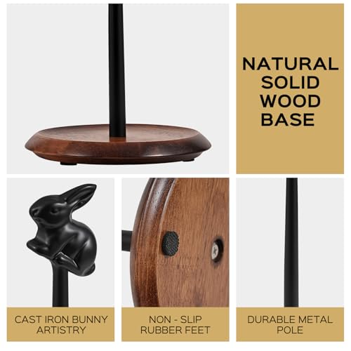 Paper Towel Holder Countertop, Cute Bunny Design - Natural Solid Wood Base with Iron Rod, Wooden Paper Towel Holder countertop