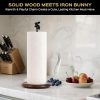 Paper Towel Holder Countertop, Cute Bunny Design - Natural Solid Wood Base with Iron Rod, Wooden Paper Towel Holder countertop