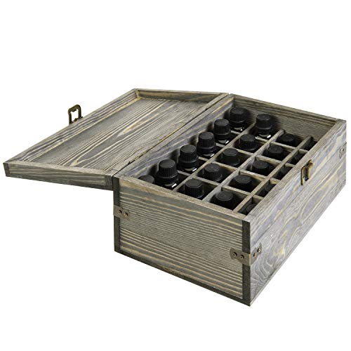 24 Slot Wooden Essential Oil Bottle Storage Box, Vintage Gray Wood Roller Organizer Holder Display Case, Holds Up to 30 mL