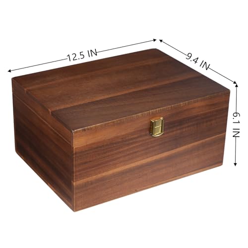 Large Wooden Keepsake Box - Wood Storage Box Decorative Boxes with Lid for Storing Keepsake Memory Gift, 12.5 IN Decorative
