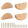 Half Moon Drawer Handles, 4PCS Wooden Semi Circle Pulls Beech Wood Wardrobe Hardware Double Hole Handle for Cabinet Door