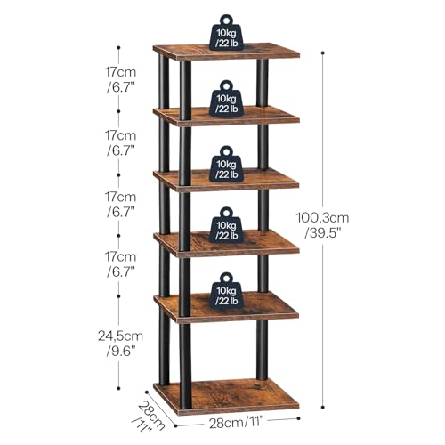 Vertical Shoe Rack, 6-Tier Narrow Shoe Shelf, Shoe Storage Organizer for Small Space, 11" L x 11" W x 39.5" H, Closet, Entryway,