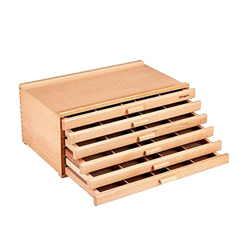 723N Wood 6-Drawer Artist SUPPLY STORAGE BOX, 15-3/4” W x 10” D x 6-1/2” H, Natural Finish, Storage for Art Materials including