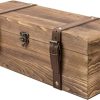 Vintage Wooden Wine Gift Box - Single Bottle Holder with Locking Latch & Leather Straps, Rustic Brown Wedding Champagne, Beer