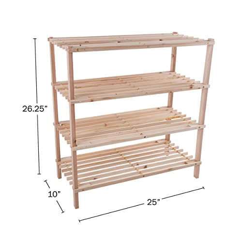 Shoe Storage Rack - 4-Tier Wood Shoe Organizer for Closet, Bathroom, Entryway - Footwear Shelf Holds 12 Pairs Sneakers or Boots