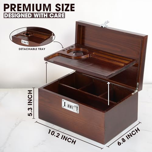 Large Kit - Wooden Storage Box with Decorative Tray & Lock, 2 Jars. Decorative Box for Home Gifts Locking Storage - Unique Gift