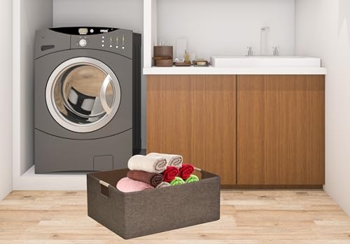 Collapsible Storage Box 16.9"x12.5"x7" with Wooden Handles | Foldable Organizer for Closet, Shelves, Toys & Cosmetics | Durable