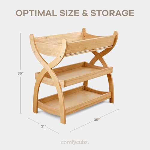 Baby Changing Table - Sturdy Wood Construction, Timeless Look Baby Change Table with Two Open Shelves for Infant Daycare