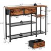 Entryway Table 44'' Sofa Console Table with 2 Fabric Drawers, Industrial Entry Way Shoe Rack with Metal Mesh Shelf for Front