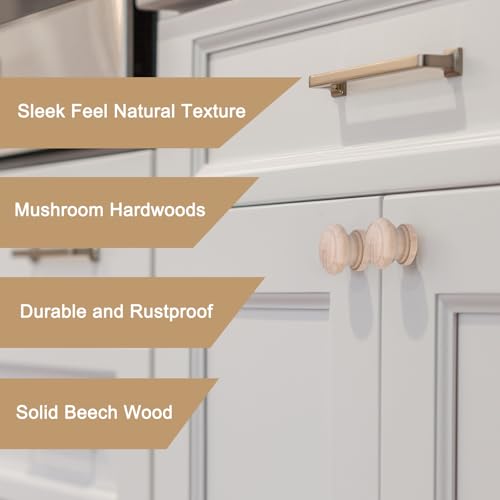 8pcs Round Wooden Knobs, 28mm/1.1" Mushroom Shape Kitchen Cabinet Knobs Single Hole Drawer Pull Hardware Handles Decorative