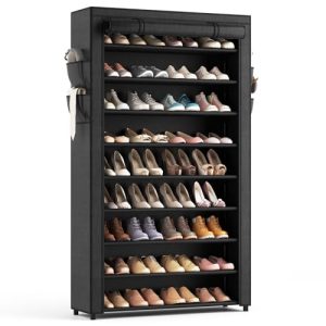 Shoe Rack with Covers - 10 Tiers Tall Shoe Rack Organizer Large Capacity Shoe Shelf Storage 40 Pairs Space Saving Vertical Shoe
