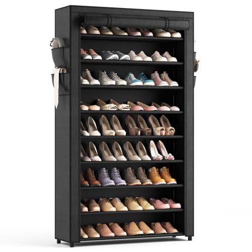 Shoe Rack with Covers - 10 Tiers Tall Shoe Rack Organizer Large Capacity Shoe Shelf Storage 40 Pairs Space Saving Vertical Shoe