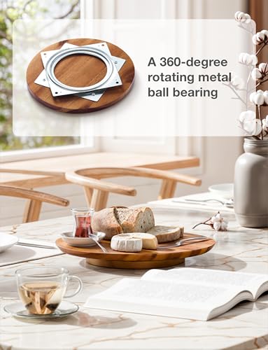 13" Acacia Lazy Susan Organizer for Table - Wooden Lazy Susan Turntable - Wood Kitchen Turntable Storage Food for Cheese Boards,