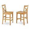PBS-OAK-W Pub Counter-Height Bar Stool - Pub Height Kitchen Chairs, Set of 2, Oak