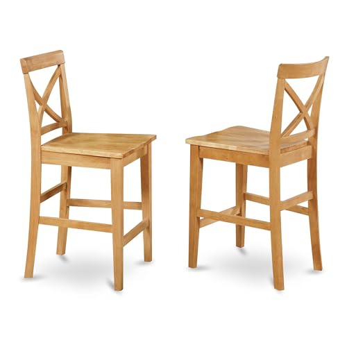 PBS-OAK-W Pub Counter-Height Bar Stool - Pub Height Kitchen Chairs, Set of 2, Oak