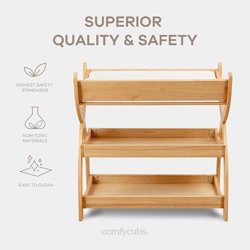 Baby Changing Table - Sturdy Wood Construction, Timeless Look Baby Change Table with Two Open Shelves for Infant Daycare