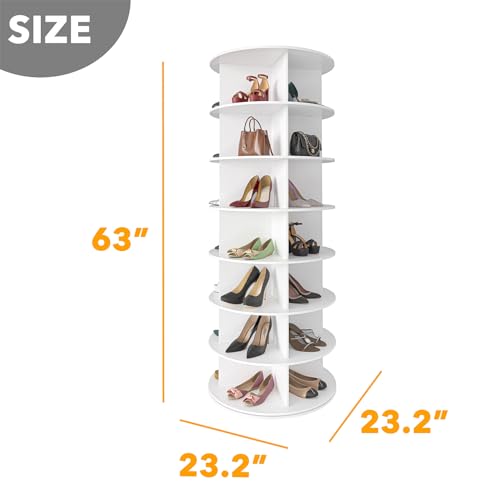 7 Tier Rotating Shoe Rack Tower, Spinning Shoe Display Lazy Susan, Revolving 360 Shoe Rack Storage Round Carousel, Vertical