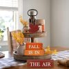 4 PCS Fall Maple Leaf Wooden Table Block Sign Thanksgiving Wood Tiered Tray Decor Fall is in the Air Block Centerpiece Rustic