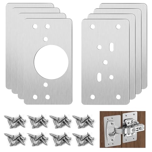 Cabinet Hinges Repair Plate, Stainless Steel Brackets Kit, Kitchen Cupboard Door Mending Mount Replacement Plates Includes