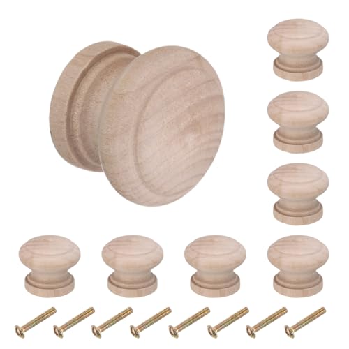 8pcs Round Wooden Knobs, 28mm/1.1" Mushroom Shape Kitchen Cabinet Knobs Single Hole Drawer Pull Hardware Handles Decorative