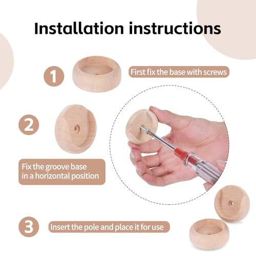Wood Closet Pole Socket, Closet Pole Socket, Wooden Closet Rod Holders for Closet Poles for Hanging Clothes, Wooden Closet Rod