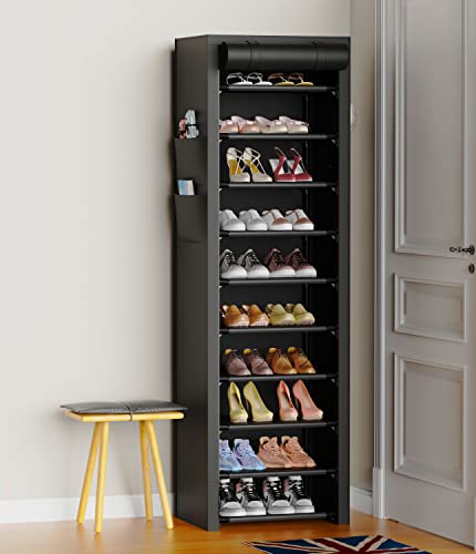 Vertical Narrow Shoe Rack Organizer Tall Shoe Rack for Closet Entryway 10 Tier Non-Woven Cover Shoe Shelf Holds 20-22 Pairs Free