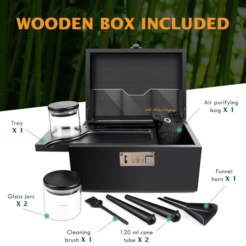 Bamboo Smell Proof Container Locking Box, Large Wooden Storage Box with Glass Jar, Christmas Gifts for Men Women, Home Decor &