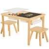Sensory Table for Toddlers 1-3 with 2 Chairs & Roll Paper, Wooden Kid Activity Table Chair Set with Double-Sided Boards and 2