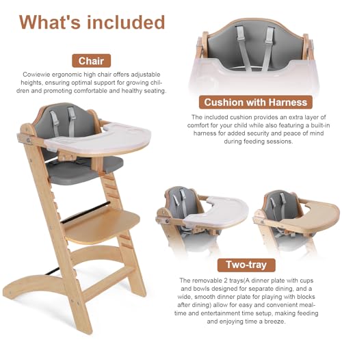 New Upgrade 3-in-1 Convertible Wooden High Chair for Babies & Toddlers 10 Levels Adjustable 3-Tier Remove & 2 Adjustable Wood