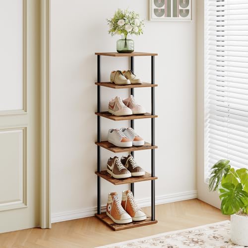 Vertical Shoe Rack, 6-Tier Narrow Shoe Shelf, Shoe Storage Organizer for Small Space, 11" L x 11" W x 39.5" H, Closet, Entryway,