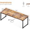 71 Inch Computer Desk with USB Ports, Large Office Desk, Long Study Student Writing Desk, Rustic Brown