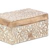 Mango Wood Floral Decorative Box Decorative Keepsake Boxes with Hinged Lid, Set of 3 Storage Boxes 8", 10", 12"W, Brown