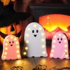 3 Pcs Halloween Ghost Light Decor Halloween LED Marquee Light Up Wooden Signs Pink Ghost Table Centerpiece Decor for Indoor