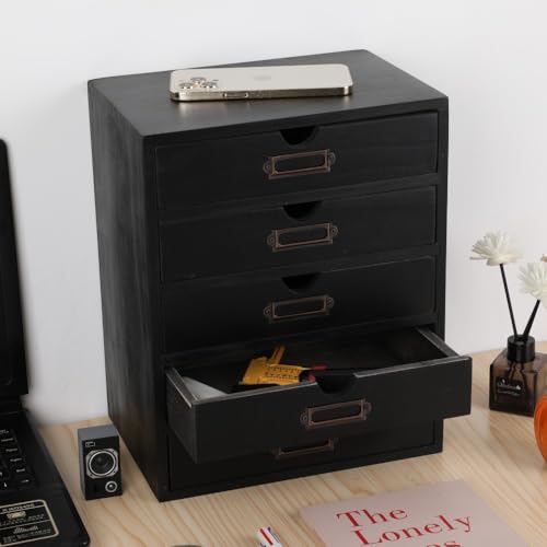 Wooden Storage Box with 5 Drawers Apothecary Drawers Vintage Wooden Drawers Wood Desktop Organizer with Drawers Countertop