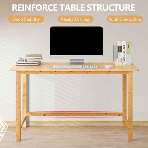 47 Inch Computer Desk, Bamboo Writing Desk, Modern Simple Work Desk for Home Office, Gaming Desk Study Table