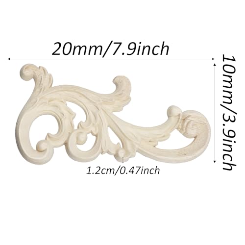 2Pcs Unpainted Wood Carved Onlay Appliques, 7.9"x3.9" Wooden Decor Funiture Decal Corner Sticker for Furniture Door Cabinet