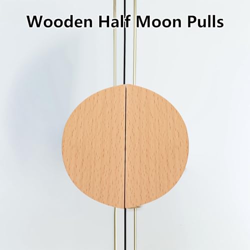 Half Moon Drawer Handles, 4PCS Wooden Semi Circle Pulls Beech Wood Wardrobe Hardware Double Hole Handle for Cabinet Door