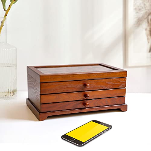 Wooden Jewelry Box, 3 Layer Jewelry Box for Women, Jewelry Holder Organizer, Wood Jewelry Storage Case for Necklaces, Earring,