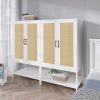 Wardrobe Closet,Rattan Bedroom Armoires with 2 Doors,Wooden Wardrobe Cabinet with Shelves and Hanging Rod for Clothes,White