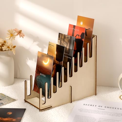 2 Pcs Greeting Card Display Stand 10 Slot Wooden Sticker Display Stand Tabletop Postcard Greeting Card Holder Postcard Rack for