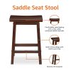 Solid Wood Saddle-Seat Kitchen Counter Barstool with Footrest, Easy Assembly - 24-Inch Height - Walnut - Set of 2