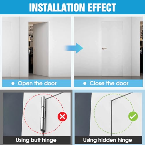 Invisible Door Hinge,180 Degree Heavy Duty Zinc Alloy Concealed Cabinet Hinges Silent Smooth Operation Supports 5KG/11lb for